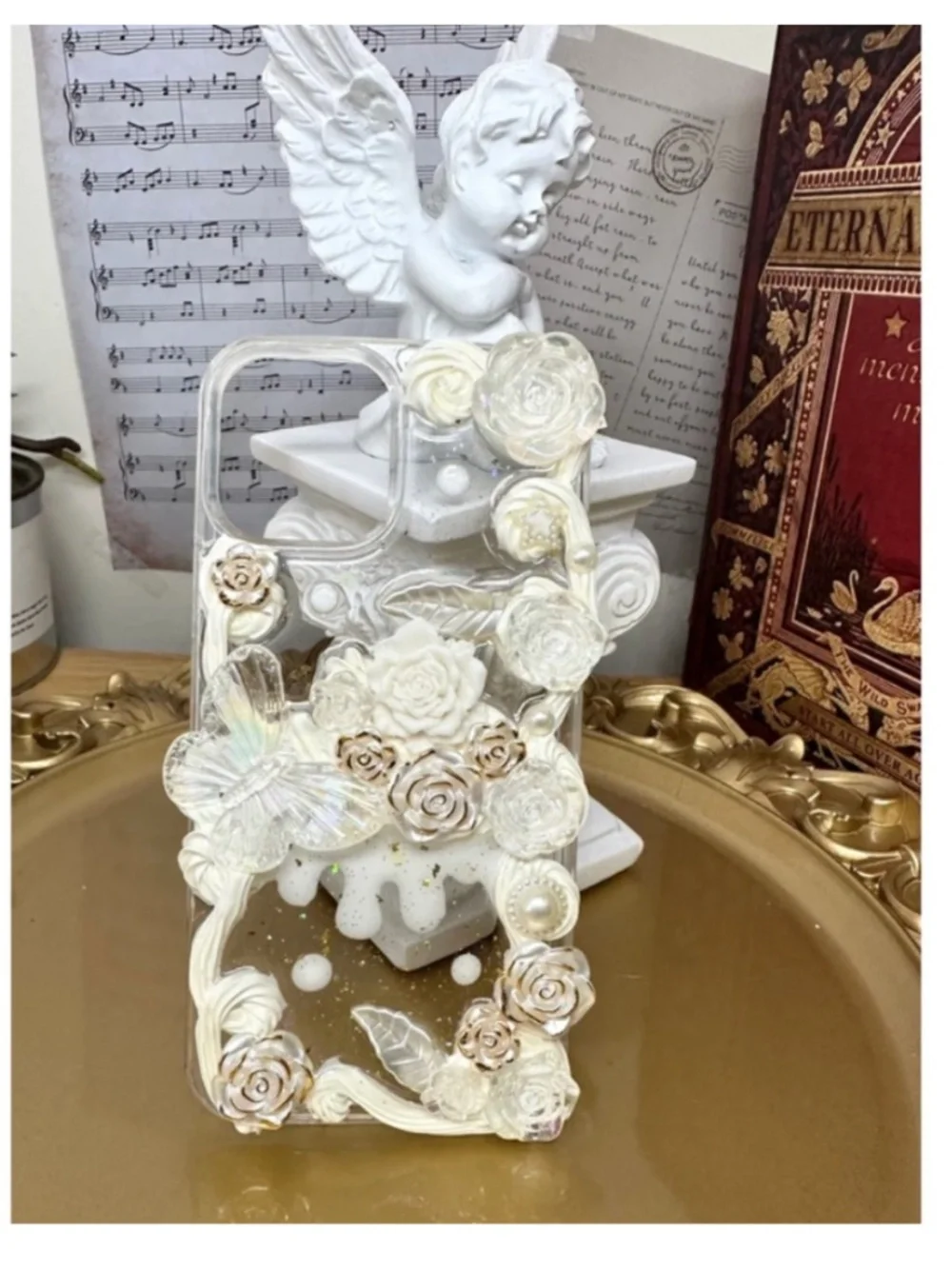 iPhone 12/12pro Baroque Butterfly and angel Phone Case, Handmade